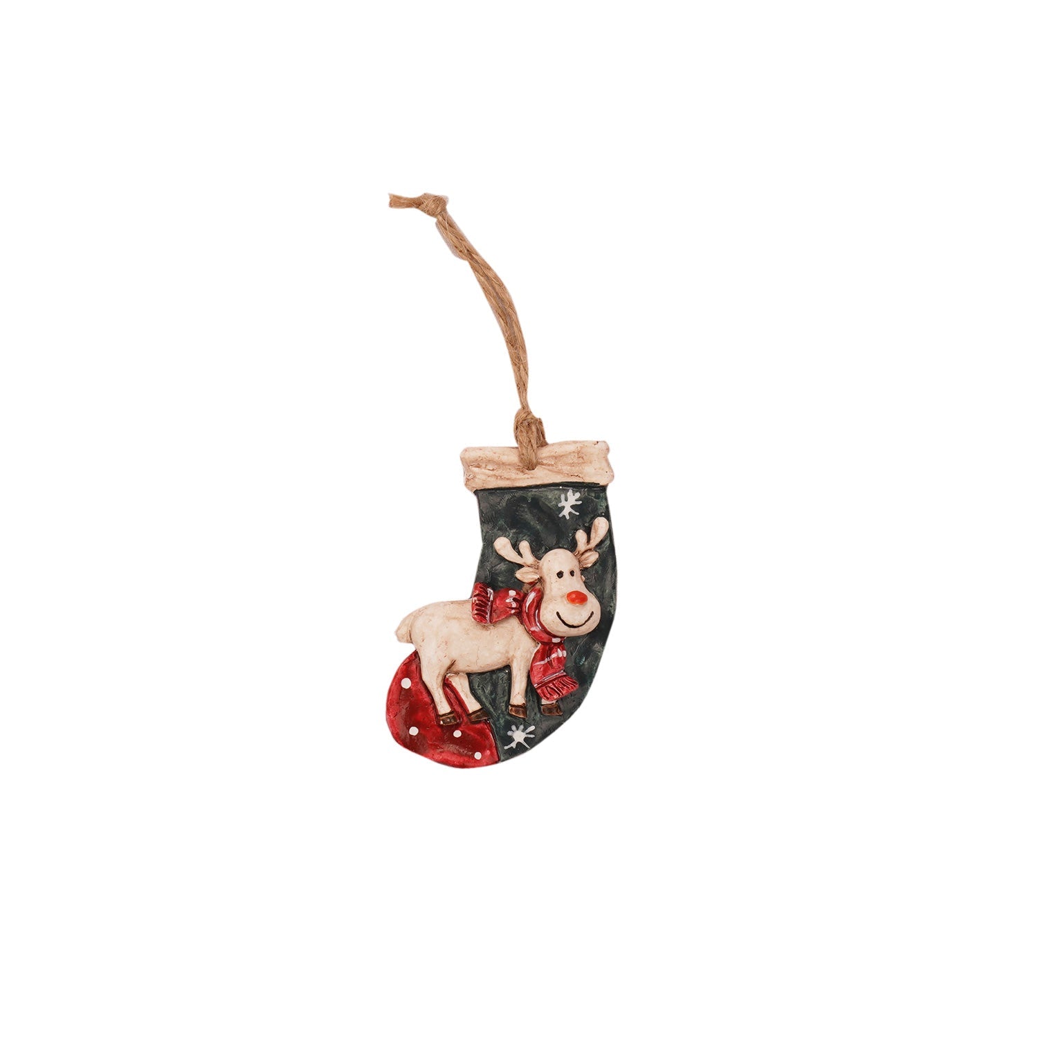 Christmas Tree Ceramic Ornament - Green Stocking