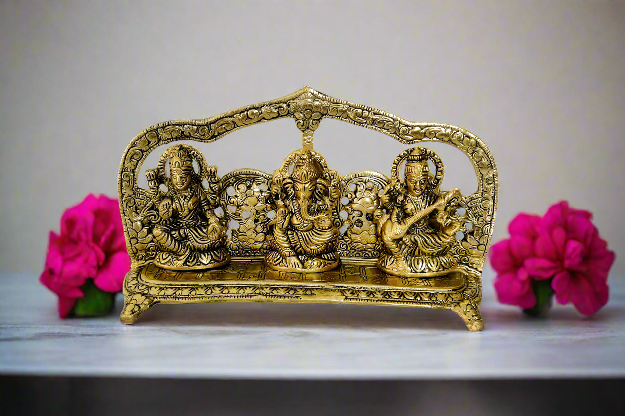 Lakshmi Saraswathi Ganesha Gold with Arch