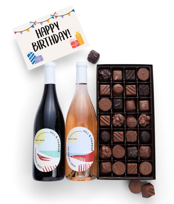 Happy Birthday! Gourmet Chocolates with Red & Rosé Wine