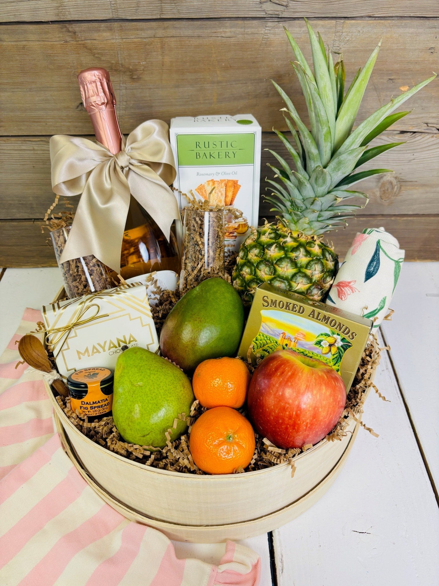French Inspired Luxury Fresh Fruit & Non-Alcoholic Wine Basket