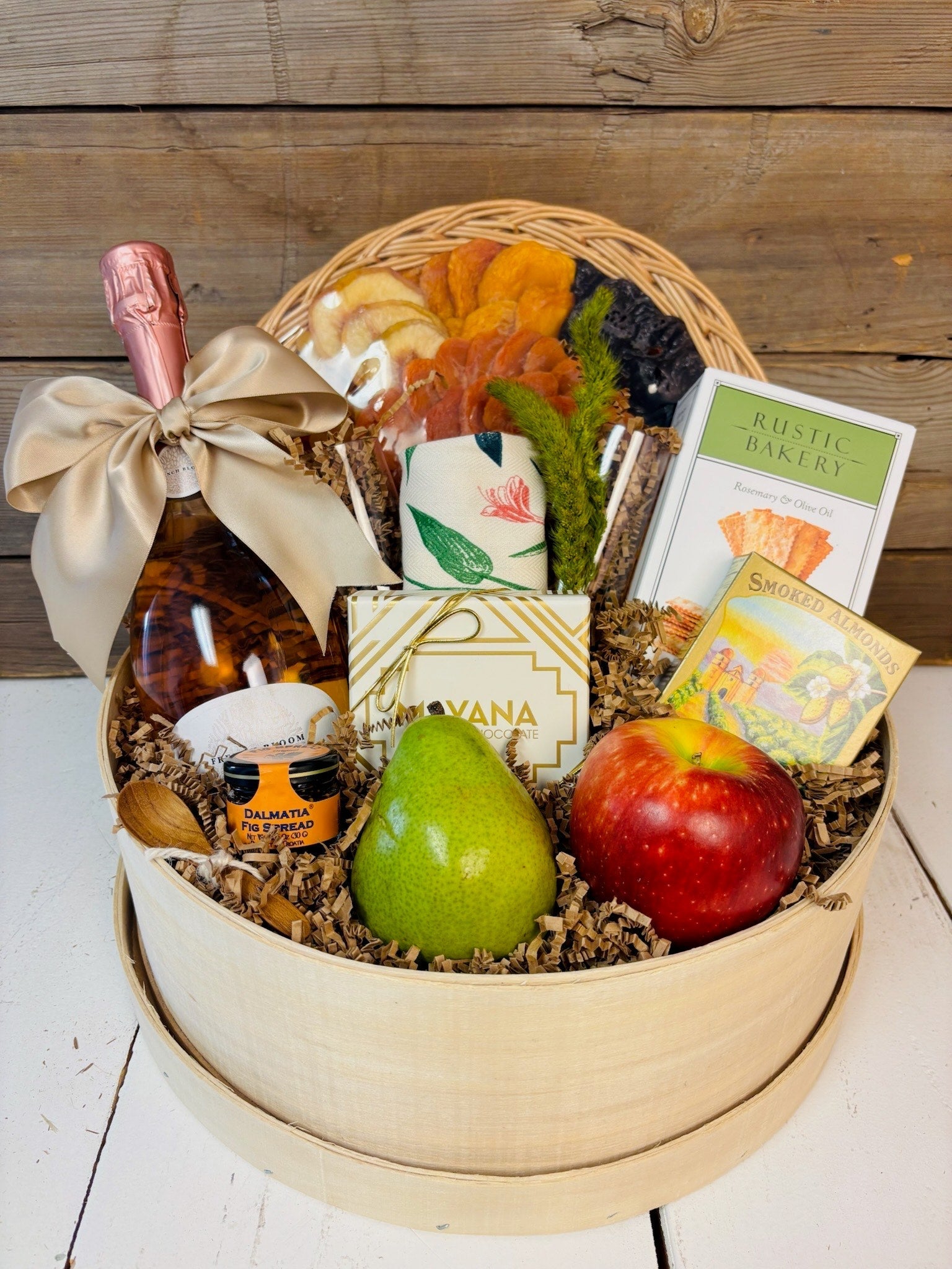 French Inspired Luxury Fruit & Non-Alcoholic Wine Basket Dried Fruit Gift