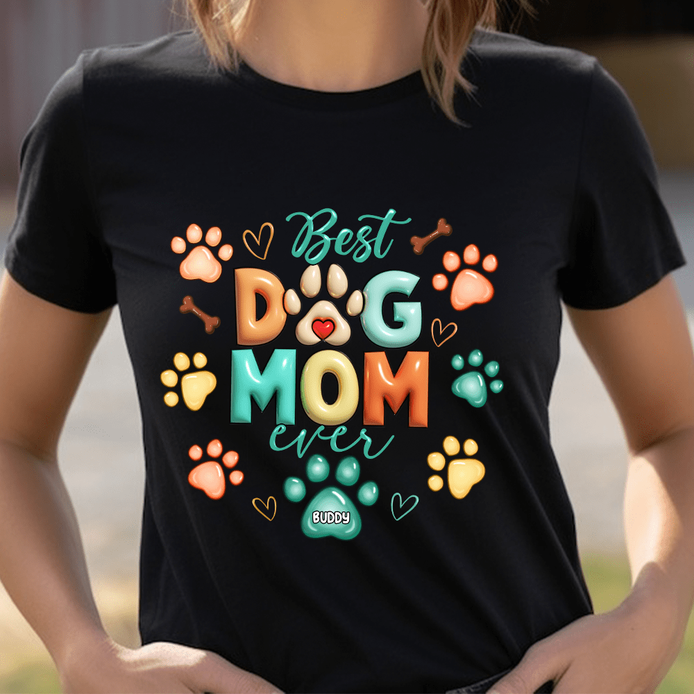 Custom Dog & Cat Name With Paw Inflated Effect Dark Shirt Personalized Gift DA199 890034