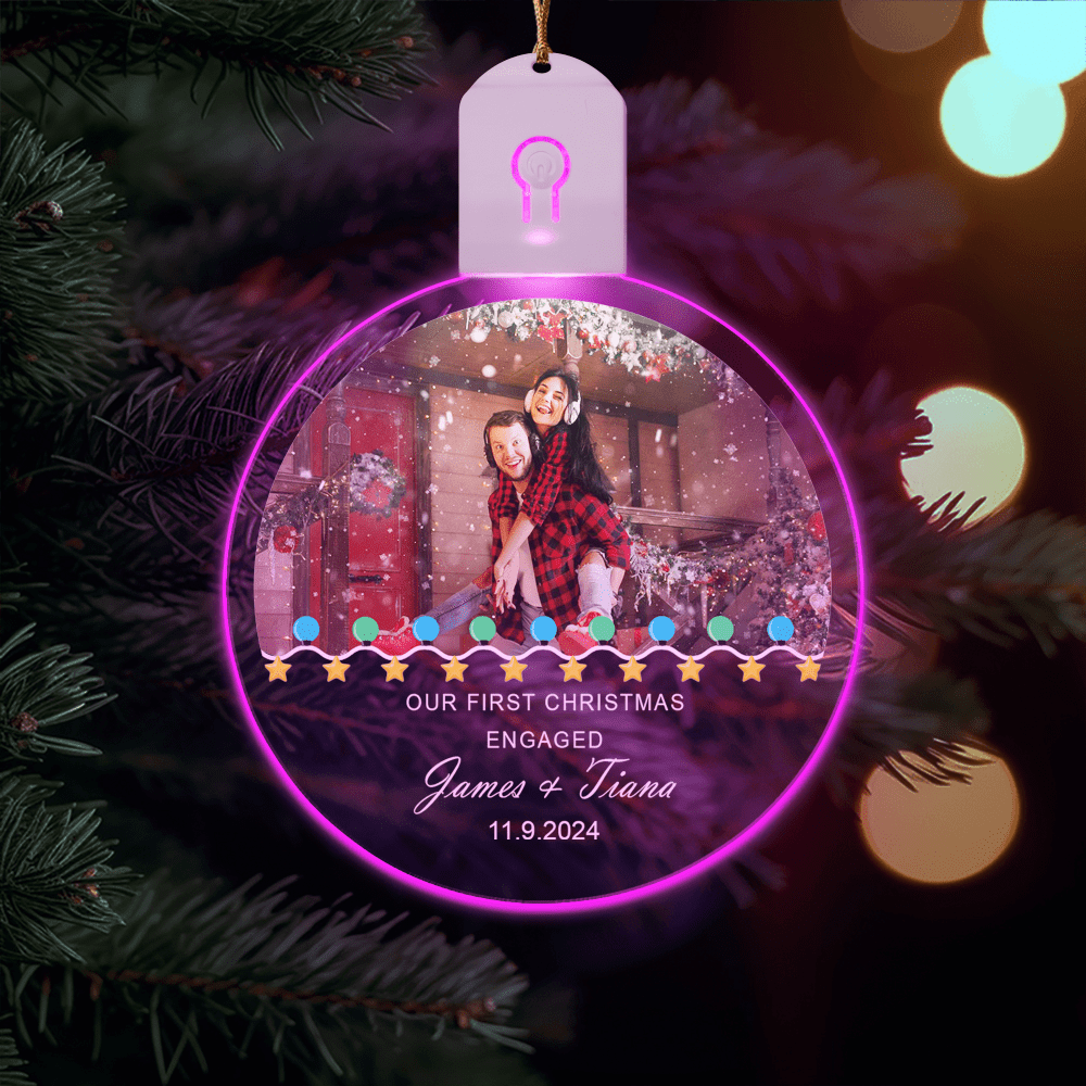 Custom Photo First Christmas Engaged Couple Led Acrylic Ornament HO82 893252