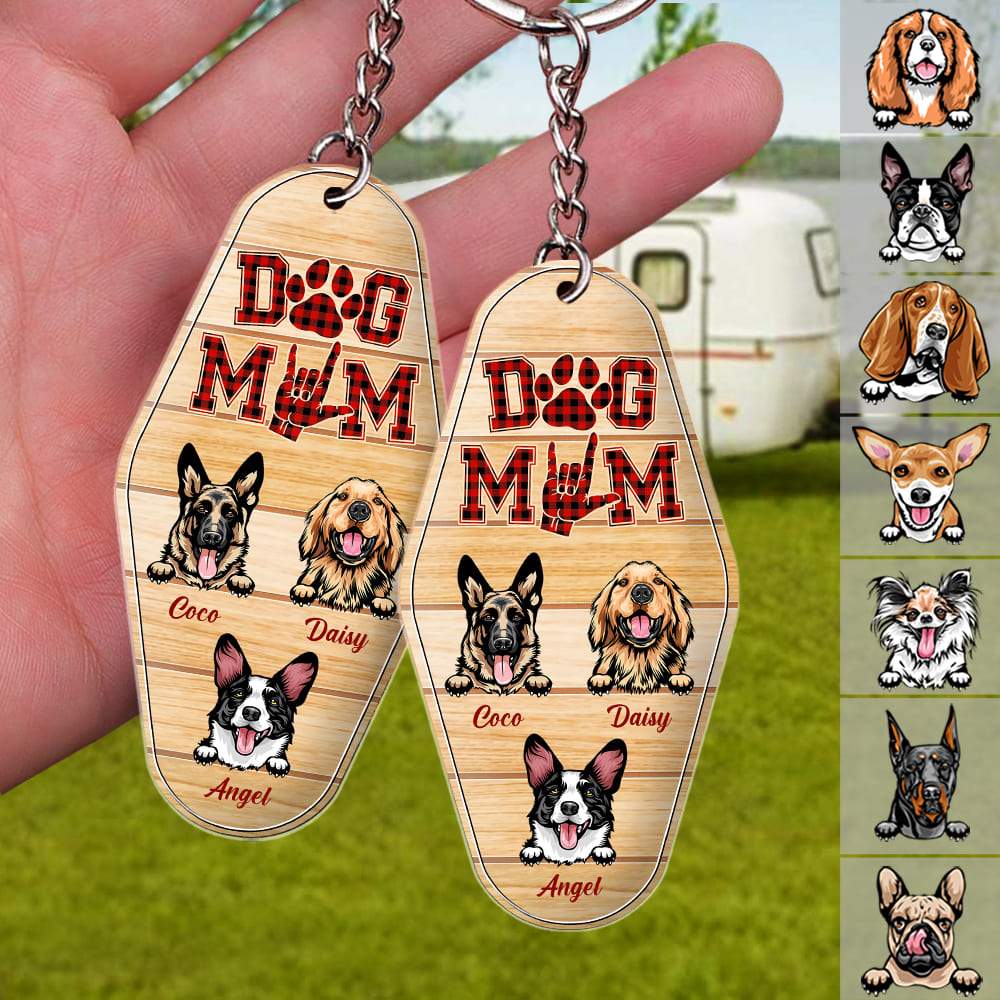Dog Mom Vintage Keychain, Dog Lover Gift, Custom Dog Breed HN590