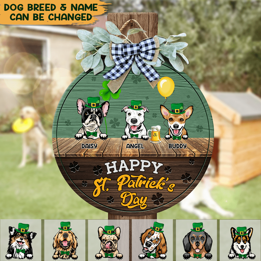 Happy St.Patrick's Day Dog Wooden Door Sign With Wreath HN590