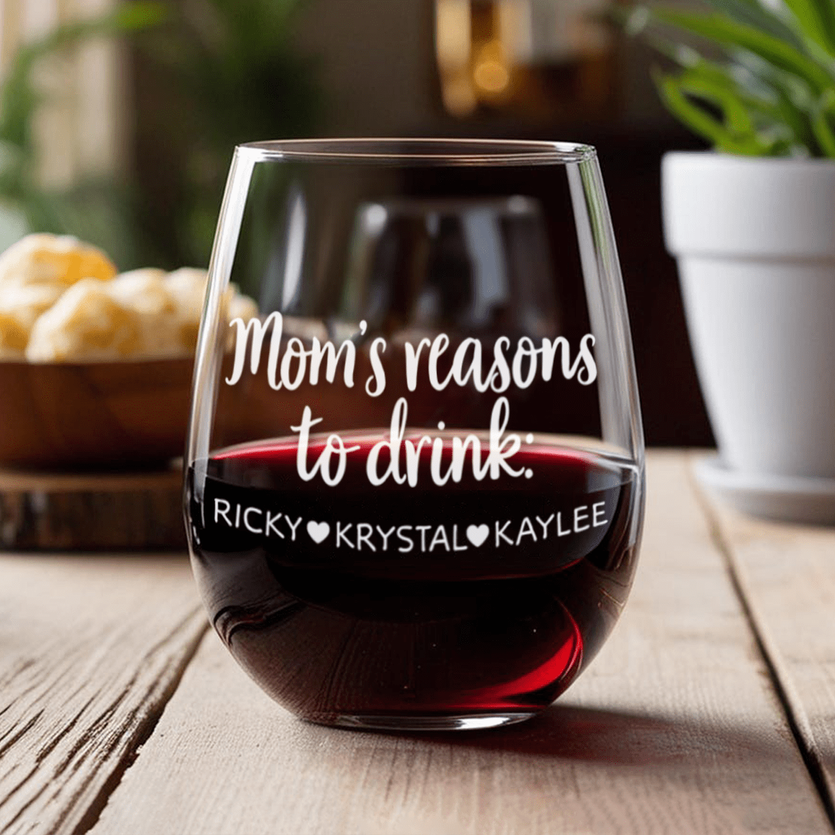 Mom's Reasons To Drink Mother's Day Stemless Wine Glass Personalized Gift TH10 892267