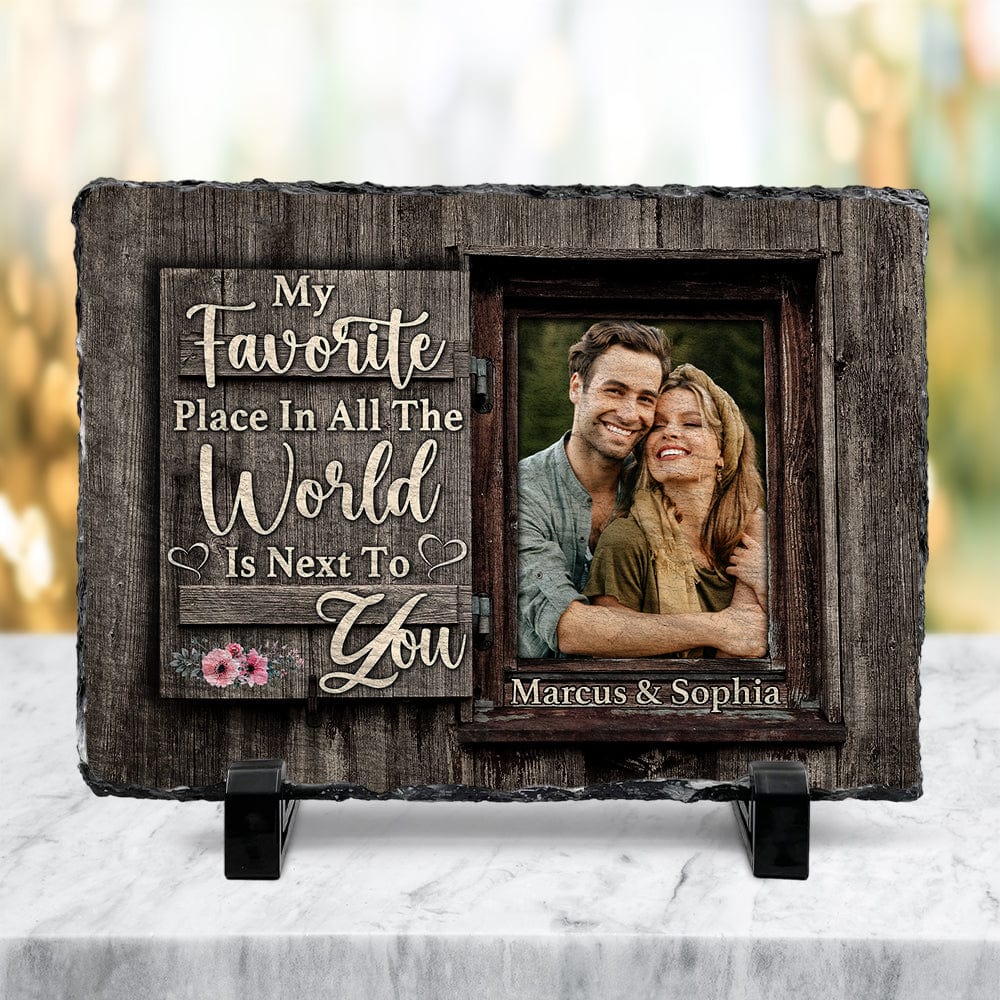 My Favorite Place Is Next To You Personalized Couple Photo Rectangle Shaped Stone With Stand HO82 895100