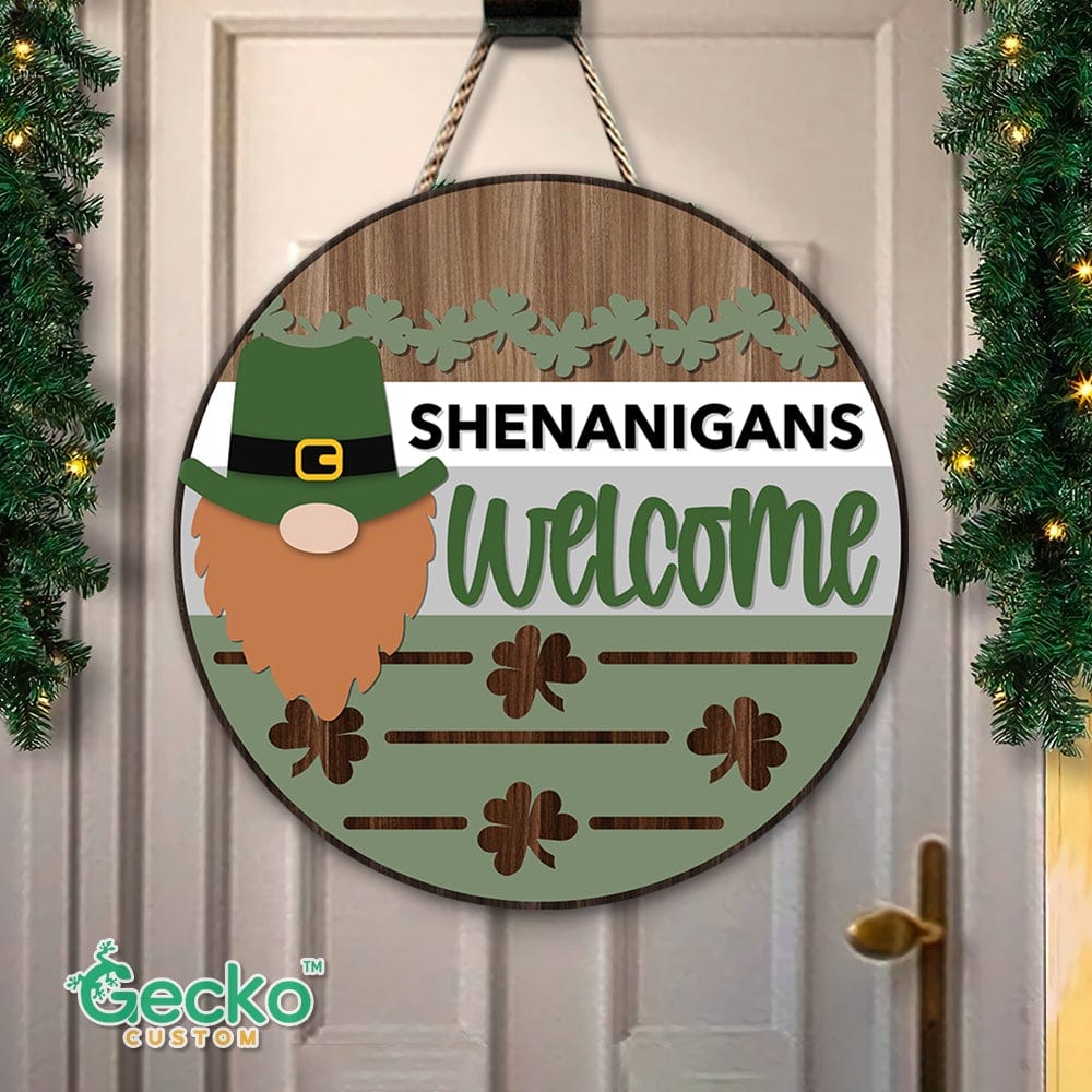 Shenanigans Welcome Wood Door Sign HN590