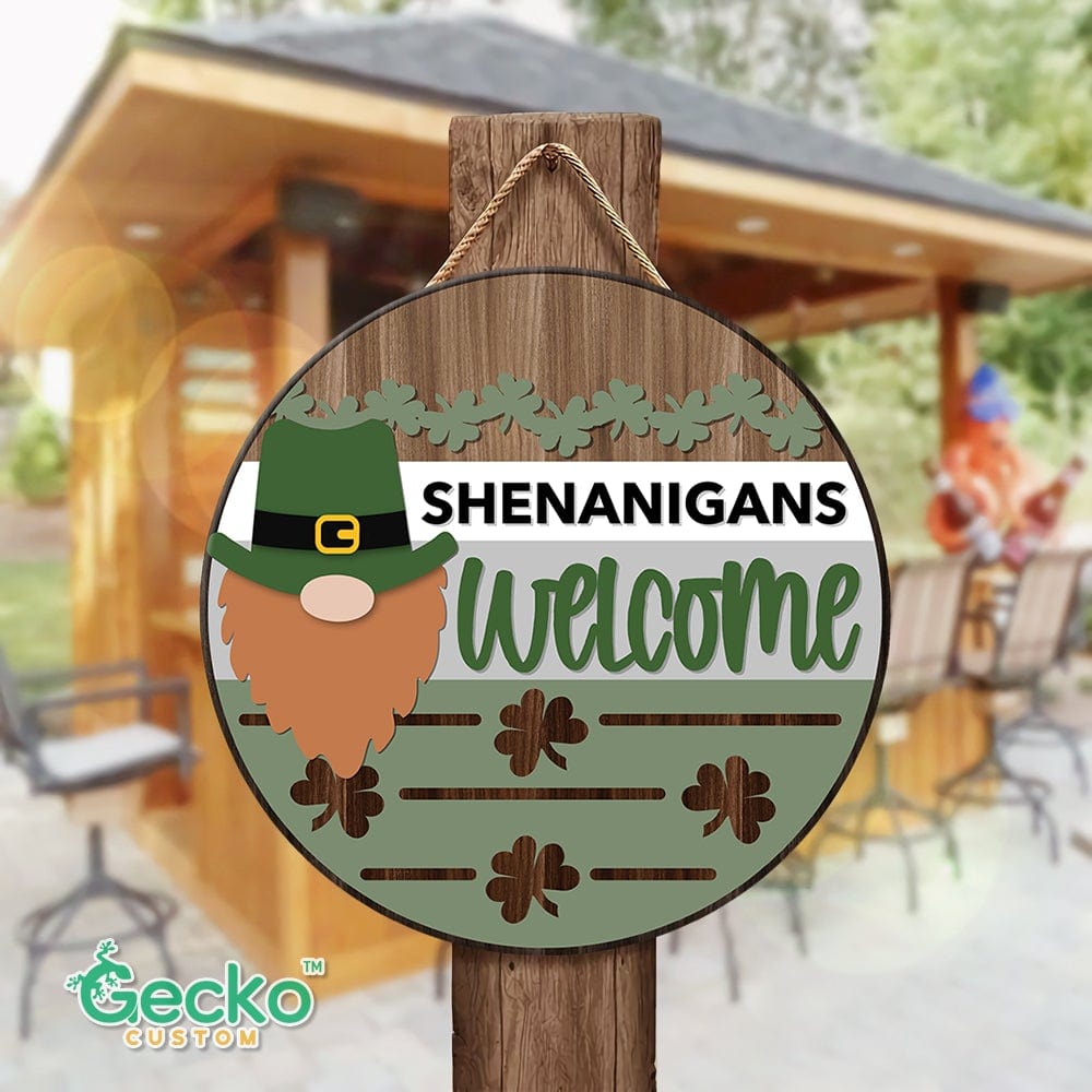 Shenanigans Welcome Wood Door Sign HN590