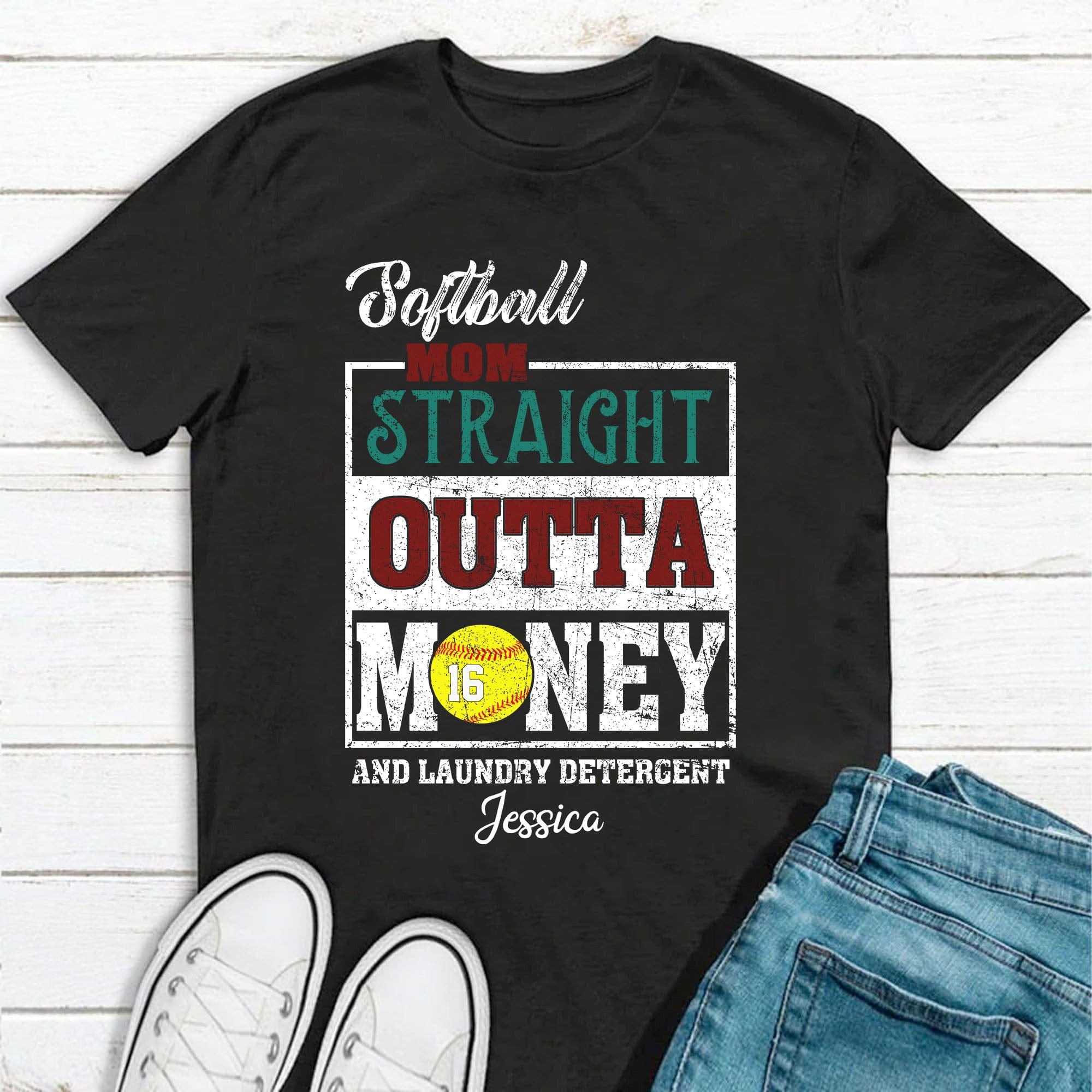 Softball Mom Straight Outta Personalized Custom Softball Shirt H518