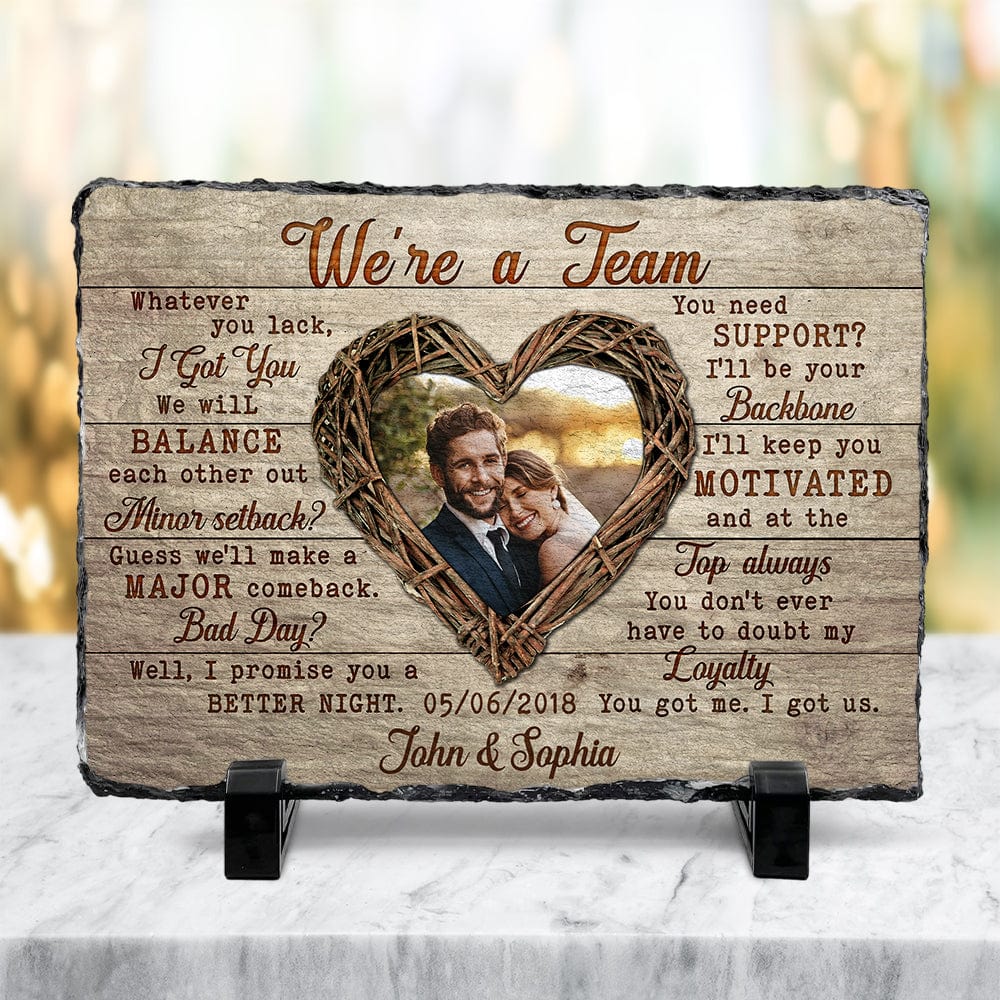 We're a Team Custom Couple Photo Rectangle Shaped Stone With Stand Romantic Gift HO82 895102