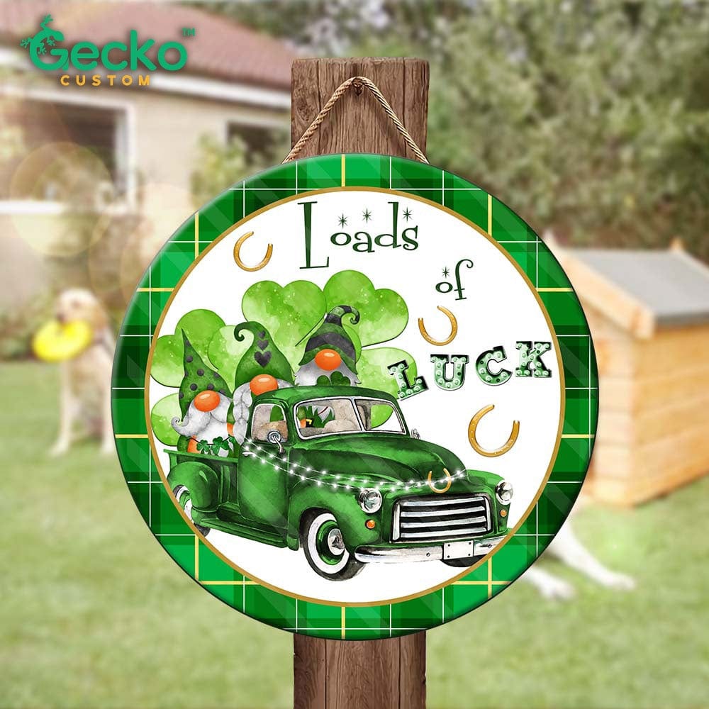 Loads of Luck Wood Door Sign, Green Gnome HN590