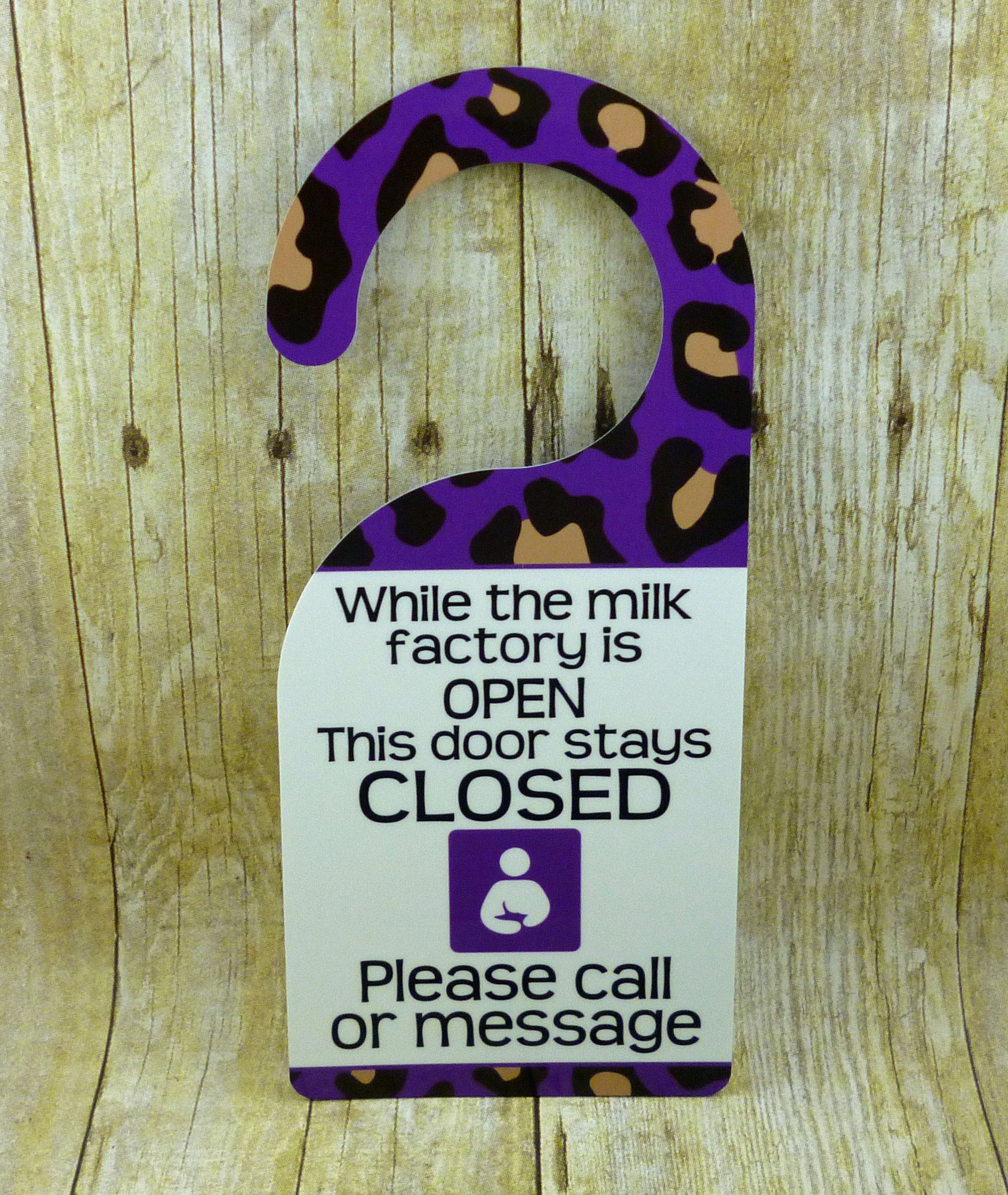 Purple Animal Print Breastfeeding/Pumping Door Hanger, new mom, baby shower gift, new baby sign, Do not disturb, Knock Please