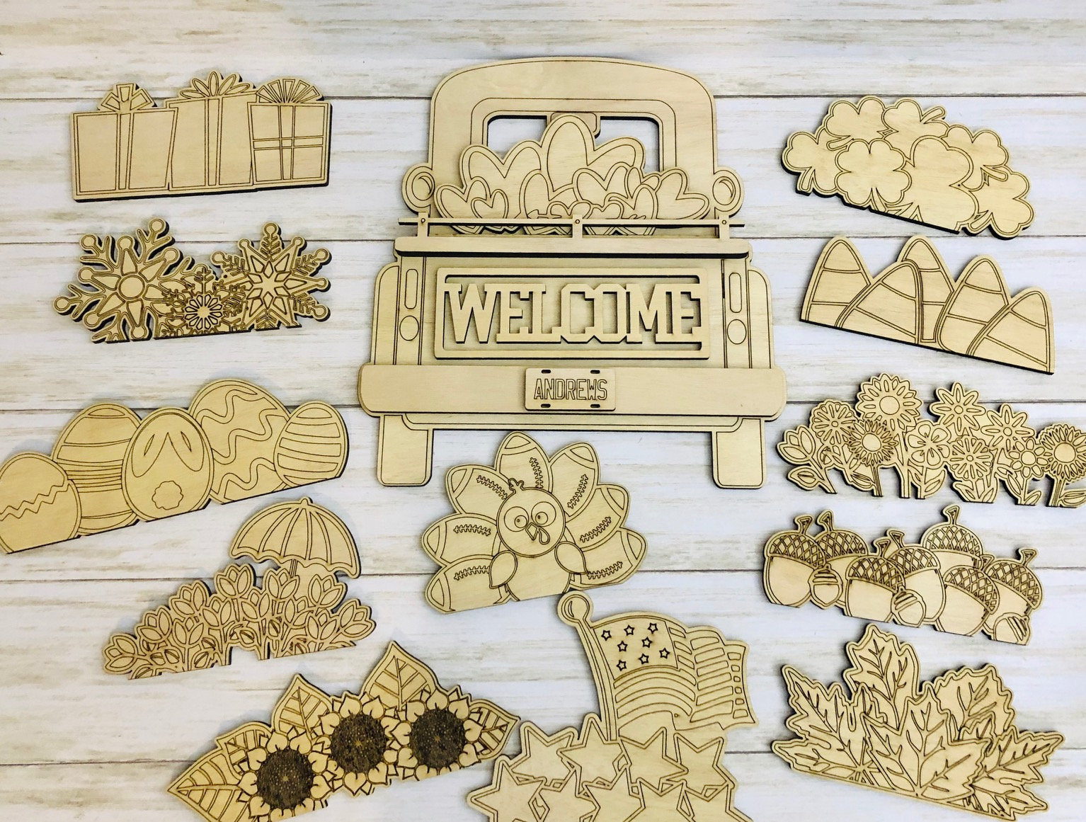 DIY Wood Vintage Truck door hanger with seasonal inserts HALF SET