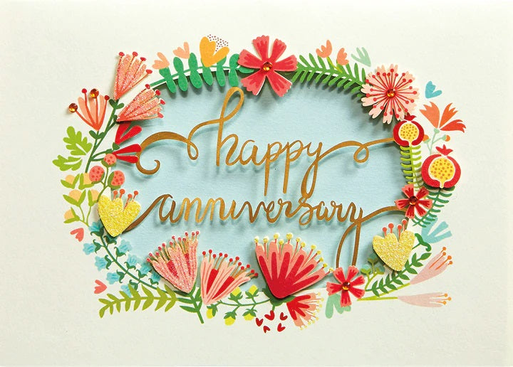 Anniversary Greeting Card - Happy Anniversary Wreath
